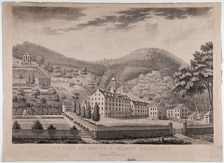 Mount St. Mary’s University, Seminary building, Emmitsburg, Maryland, ca 1826, Medium Print Collection, MdHS.